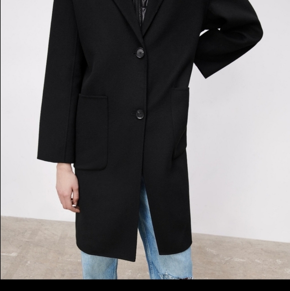 ZARA Black 2-in-1 Wool Blend Coat Quilted Puffer Combo‎ S - Picture 4 of 9